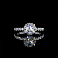 14K White Gold Round Brilliant Lab Diamond Solitaire Shank Ring with Accent Stones - 2.67 Carats Total Diamond Weight, F VVS2 Center IGI Certified - Covaloro Fine Jewelry