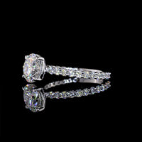 14K White Gold Round Brilliant Lab Diamond Solitaire Shank Ring with Accent Stones - 2.67 Carats Total Diamond Weight, F VVS2 Center IGI Certified - Covaloro Fine Jewelry