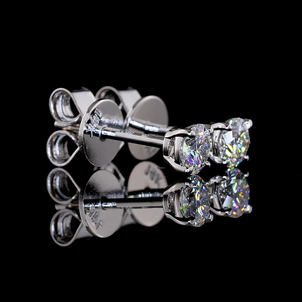 14K White Gold Round Brilliant Lab Diamond Stud Earrings - 0.49 Carat Total Weight, E-F Color, VS Clarity - Covaloro Fine Jewelry