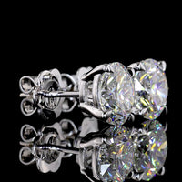 14K White Gold Round Brilliant Lab Diamond Stud Earrings - 4.12 Carats Total Diamond Weight, D VVS2 IGI Certified - Covaloro Fine Jewelry