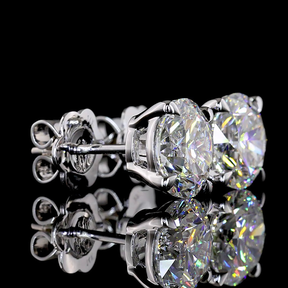 14K White Gold Round Brilliant Lab Diamond Stud Earrings - 4.12 Carats Total Diamond Weight, D VVS2 IGI Certified - Covaloro Fine Jewelry