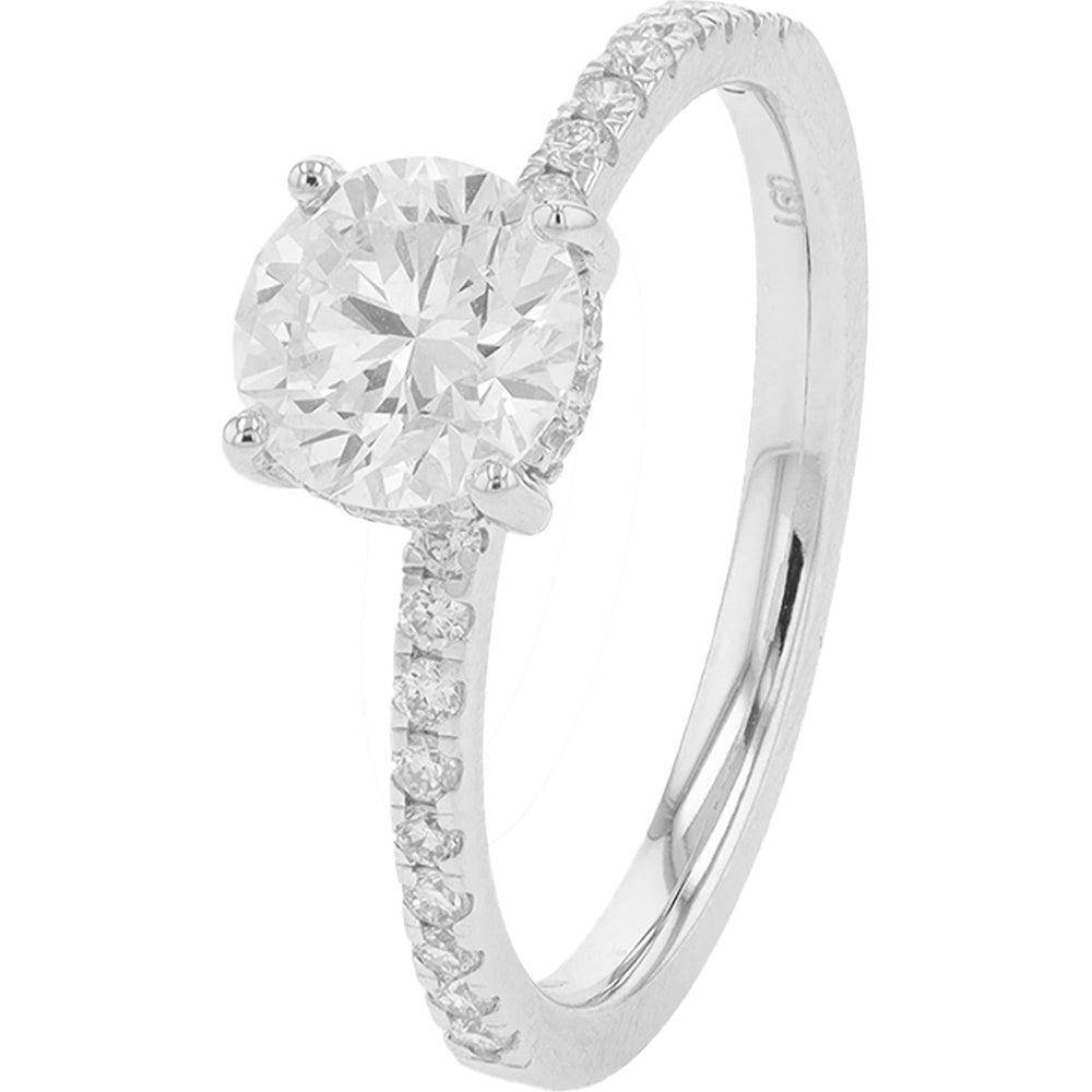 14K White Gold Round Brilliant Lab-Grown Diamond Engagement Ring with Diamond-Accented Band - 1.25 Carat Total Diamond Weight
