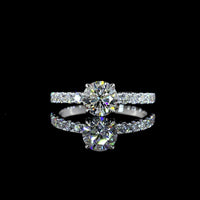14K White Gold Round Brilliant Solitaire Diamond Shank Ring with 1.01 Carat D VVS1 Center Stone and 0.42 Carat Accent Diamonds - 1.43 Carat Total Diamond Weight - Covaloro Fine Jewelry