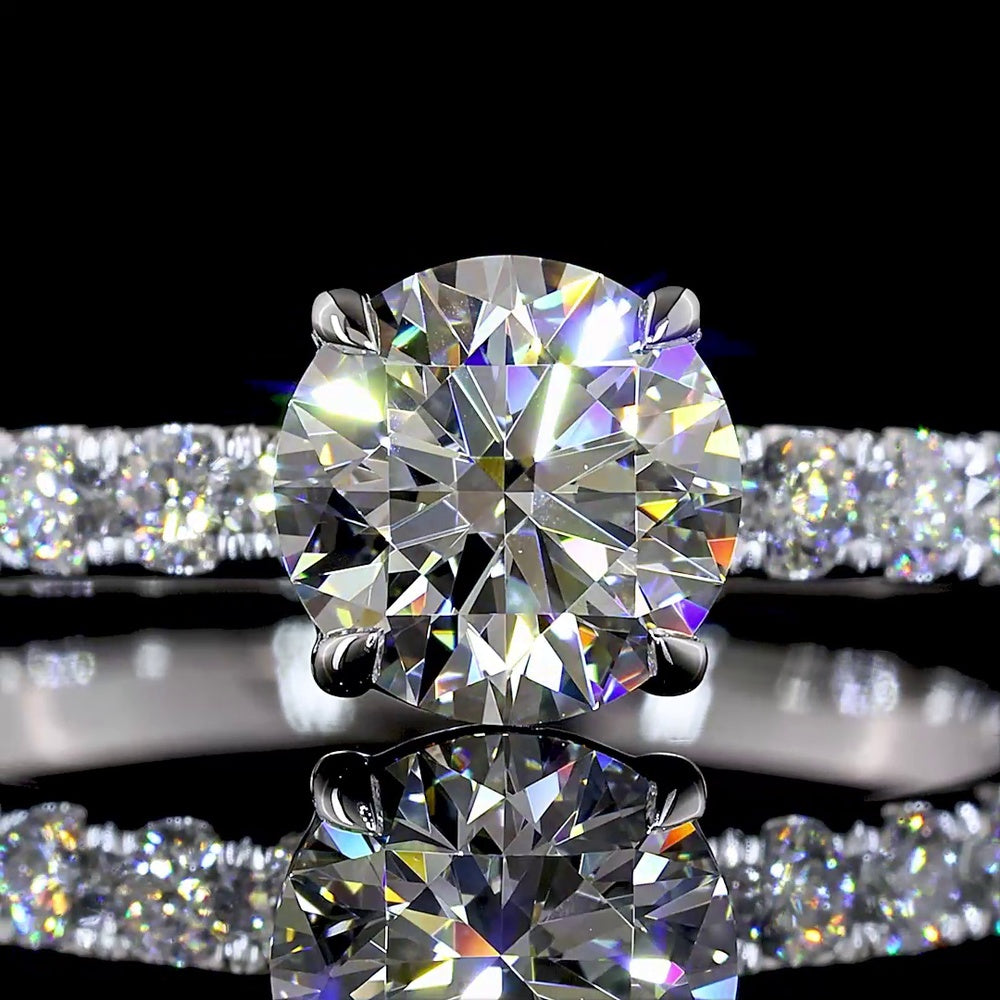 14K White Gold Round Brilliant Solitaire Diamond Shank Ring with 1.01 Carat D VVS1 Center Stone and 0.42 Carat Accent Diamonds - 1.43 Carat Total Diamond Weight - Covaloro Fine Jewelry