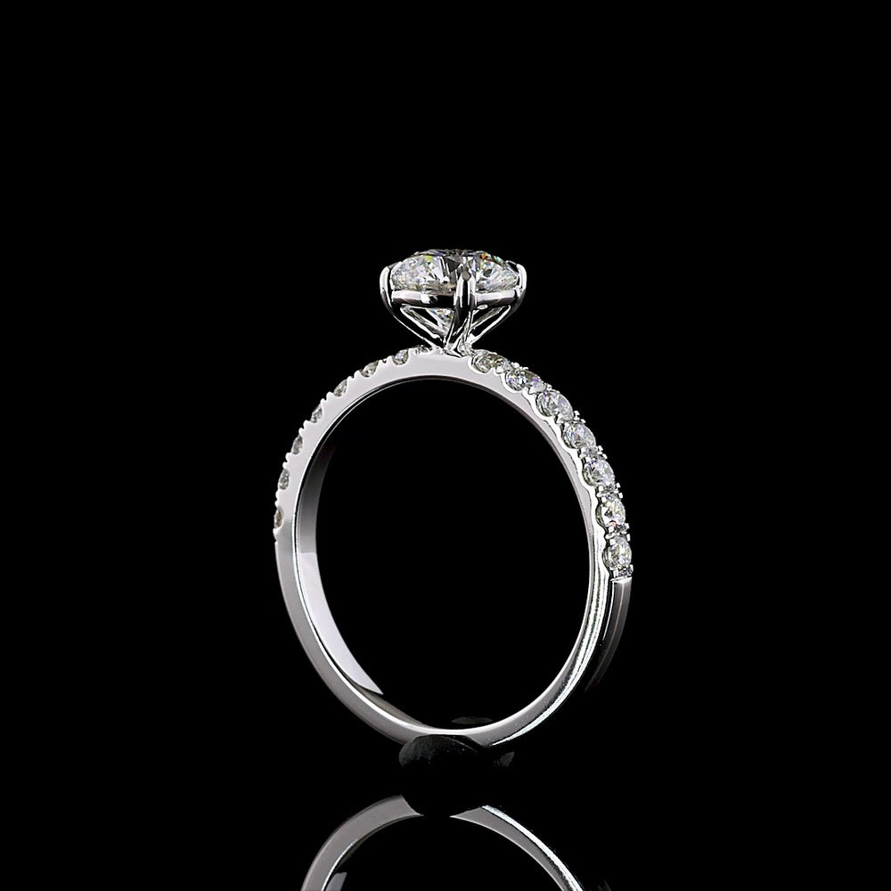 14K White Gold Round Brilliant Solitaire Diamond Shank Ring with 1.01 Carat D VVS1 Center Stone and 0.42 Carat Accent Diamonds - 1.43 Carat Total Diamond Weight - Covaloro Fine Jewelry