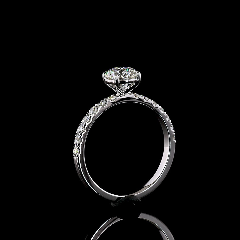 14K White Gold Round Brilliant Solitaire Diamond Shank Ring with 1.01 Carat D VVS1 Center Stone and 0.42 Carat Accent Diamonds - 1.43 Carat Total Diamond Weight - Covaloro Fine Jewelry
