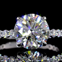 14K White Gold Round Brilliant Solitaire Engagement Ring with Diamond Shank - 2.56 Carat Center E VVS2 Lab Diamond, Total 3.22 Carats - Covaloro Fine Jewelry