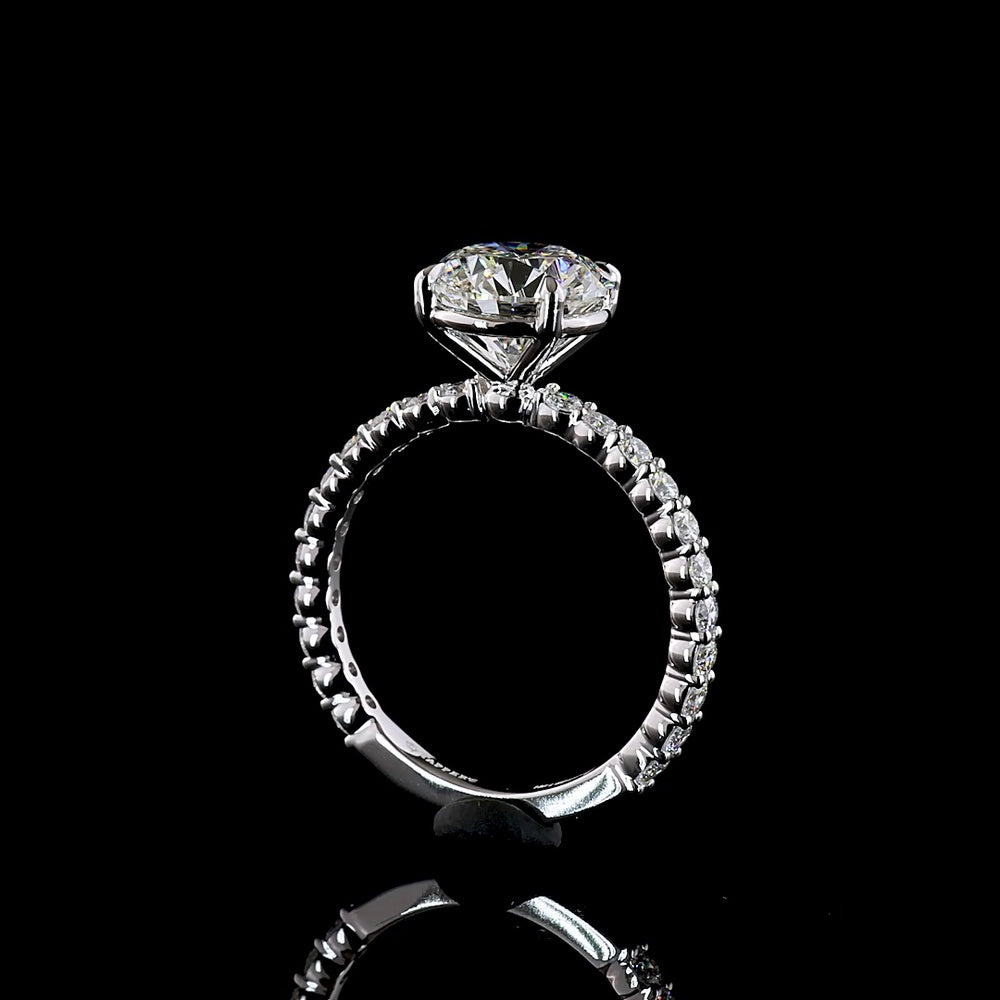 14K White Gold Round Brilliant Solitaire Engagement Ring with Diamond Shank - 2.56 Carat Center E VVS2 Lab Diamond, Total 3.22 Carats - Covaloro Fine Jewelry
