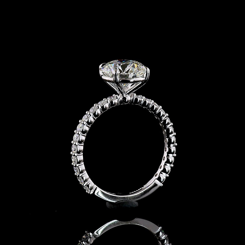 14K White Gold Round Brilliant Solitaire Engagement Ring with Diamond Shank - 2.56 Carat Center E VVS2 Lab Diamond, Total 3.22 Carats - Covaloro Fine Jewelry