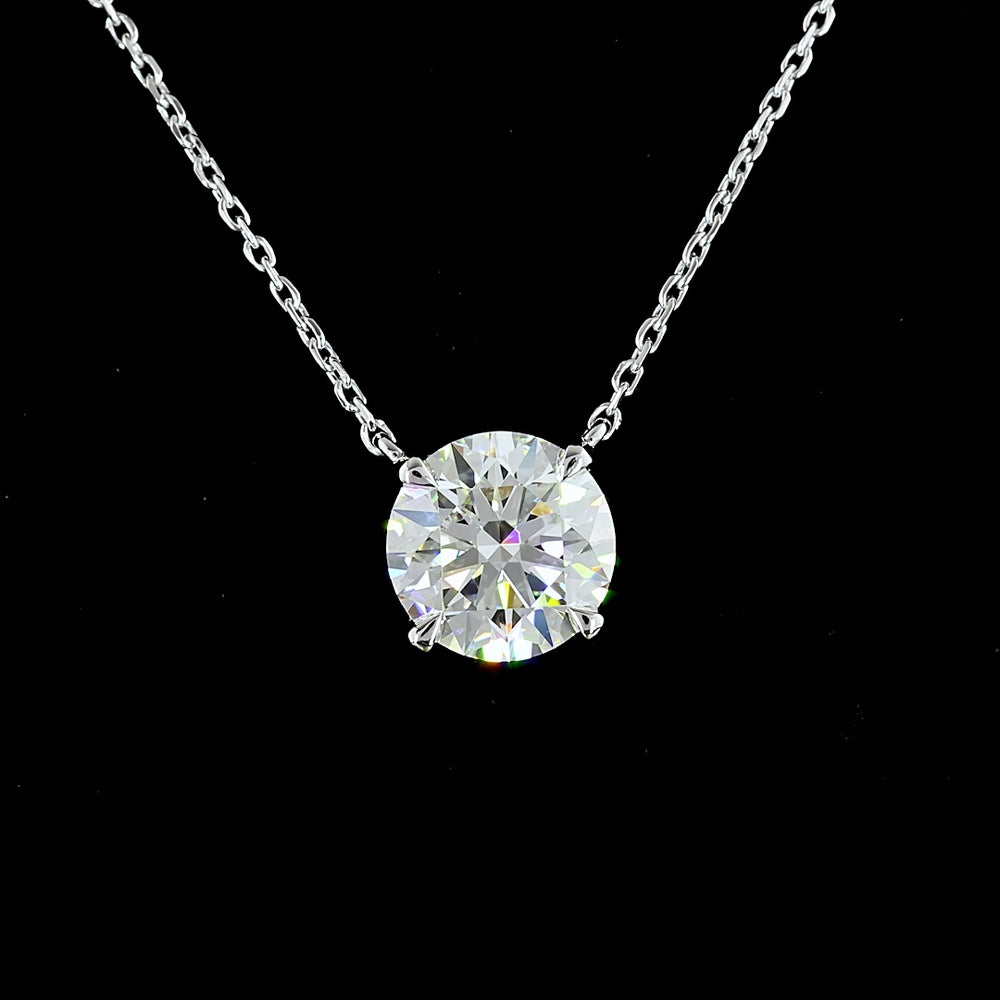 14K White Gold Round Brilliant Solitaire Pendant with Lab-Grown Diamond - 2.02 Carat Total Weight, E-F Color, VVS1 Clarity - Covaloro Fine Jewelry