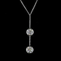 14K White Gold Round Brilliant Two-Stone Lariat Pendant with Bezel Set Lab Diamonds - 2.04 Carats Total Diamond Weight - Covaloro Fine Jewelry