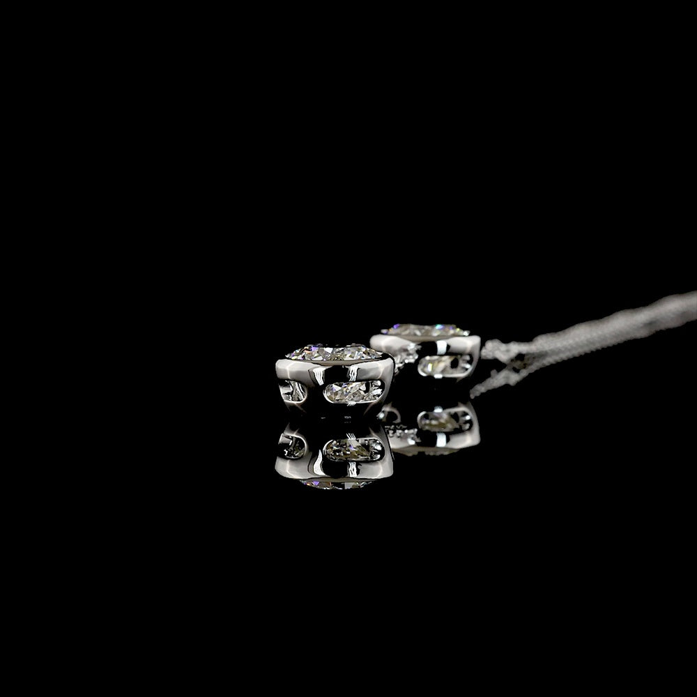 14K White Gold Round Brilliant Two-Stone Lariat Pendant with Bezel Set Lab Diamonds - 2.04 Carats Total Diamond Weight - Covaloro Fine Jewelry