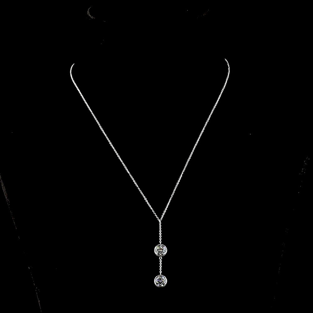 14K White Gold Round Brilliant Two-Stone Lariat Pendant with Bezel Set Lab Diamonds - 2.04 Carats Total Diamond Weight - Covaloro Fine Jewelry