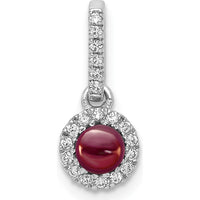 14K White Gold Round Cabochon Garnet Halo Pendant with Diamond Accents - 0.47 Carat Total Garnet Weight by Monteluci Fine Jewelry