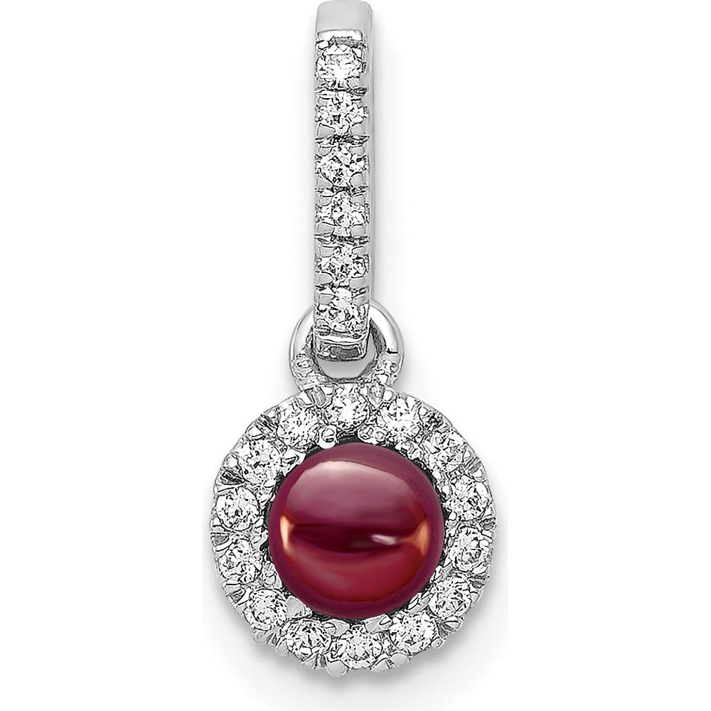 14K White Gold Round Cabochon Garnet Halo Pendant with Diamond Accents - 0.47 Carat Total Garnet Weight by Monteluci Fine Jewelry