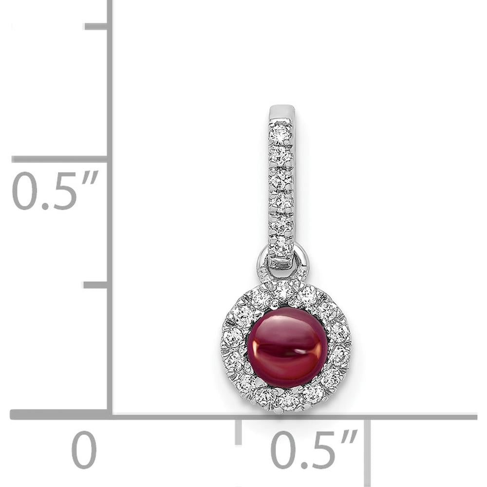 14K White Gold Round Cabochon Garnet Halo Pendant with Diamond Accents - 0.47 Carat Total Garnet Weight by Monteluci Fine Jewelry
