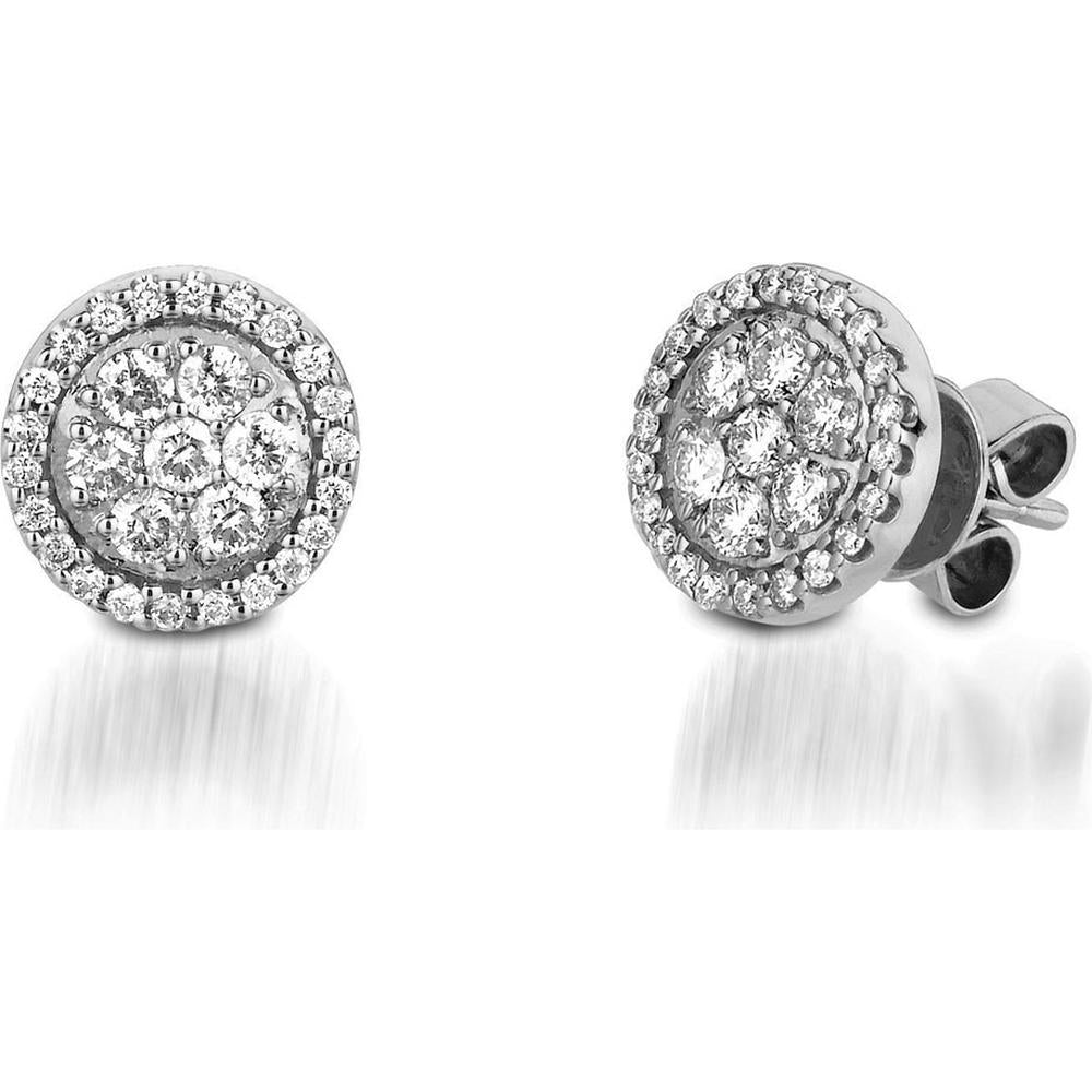 14K White Gold Round Cluster Halo Diamond Stud Earrings - 0.60 Carat Total Diamond Weight - Royal Jewelry