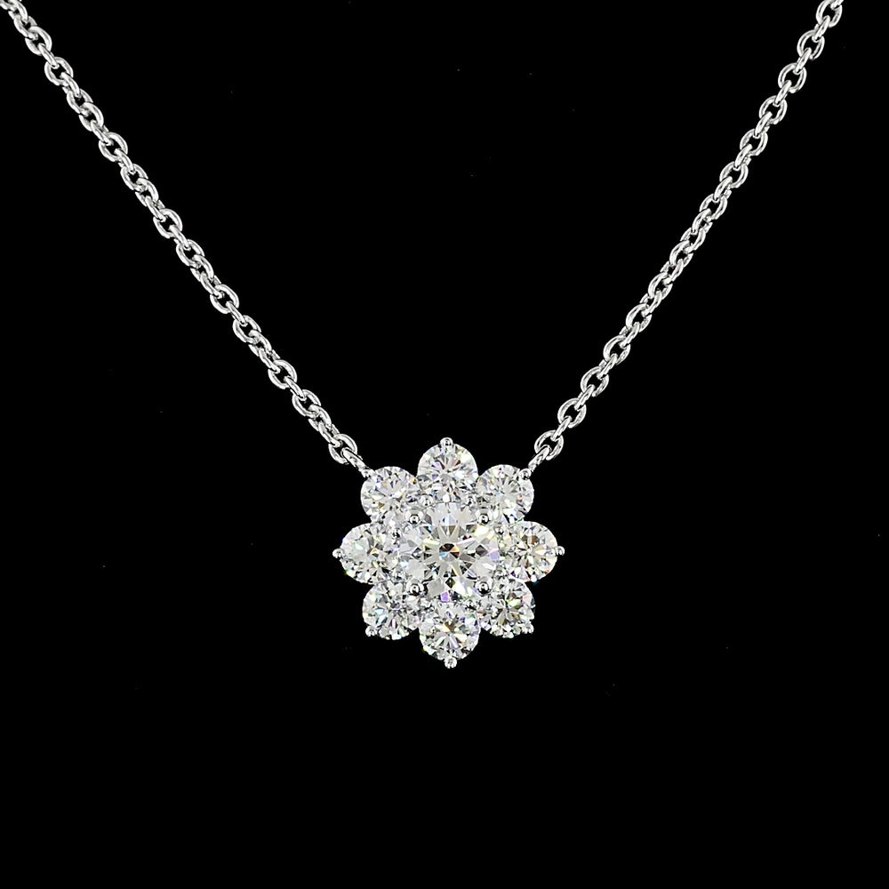 14K White Gold Round Cluster Pendant with 9 Brilliant Cut Lab Grown Diamonds - 1.16 Carats Total Diamond Weight - Covaloro Fine Jewelry