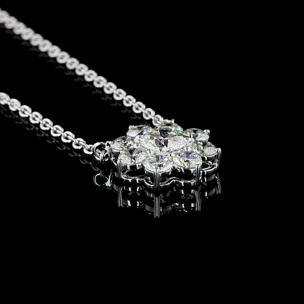 14K White Gold Round Cluster Pendant with 9 Brilliant Cut Lab Grown Diamonds - 1.16 Carats Total Diamond Weight - Covaloro Fine Jewelry