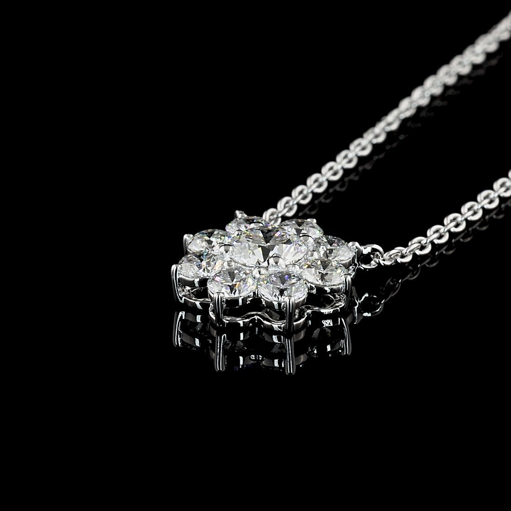 14K White Gold Round Cluster Pendant with 9 Brilliant Cut Lab Grown Diamonds - 1.16 Carats Total Diamond Weight - Covaloro Fine Jewelry