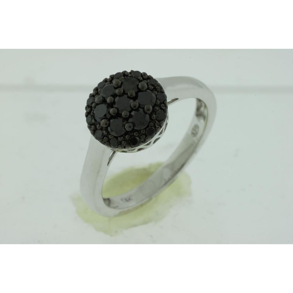 14K White Gold Round Cluster Ring with Black Diamonds - 0.55 Carat Total Diamond Weight - Royal Jewelry