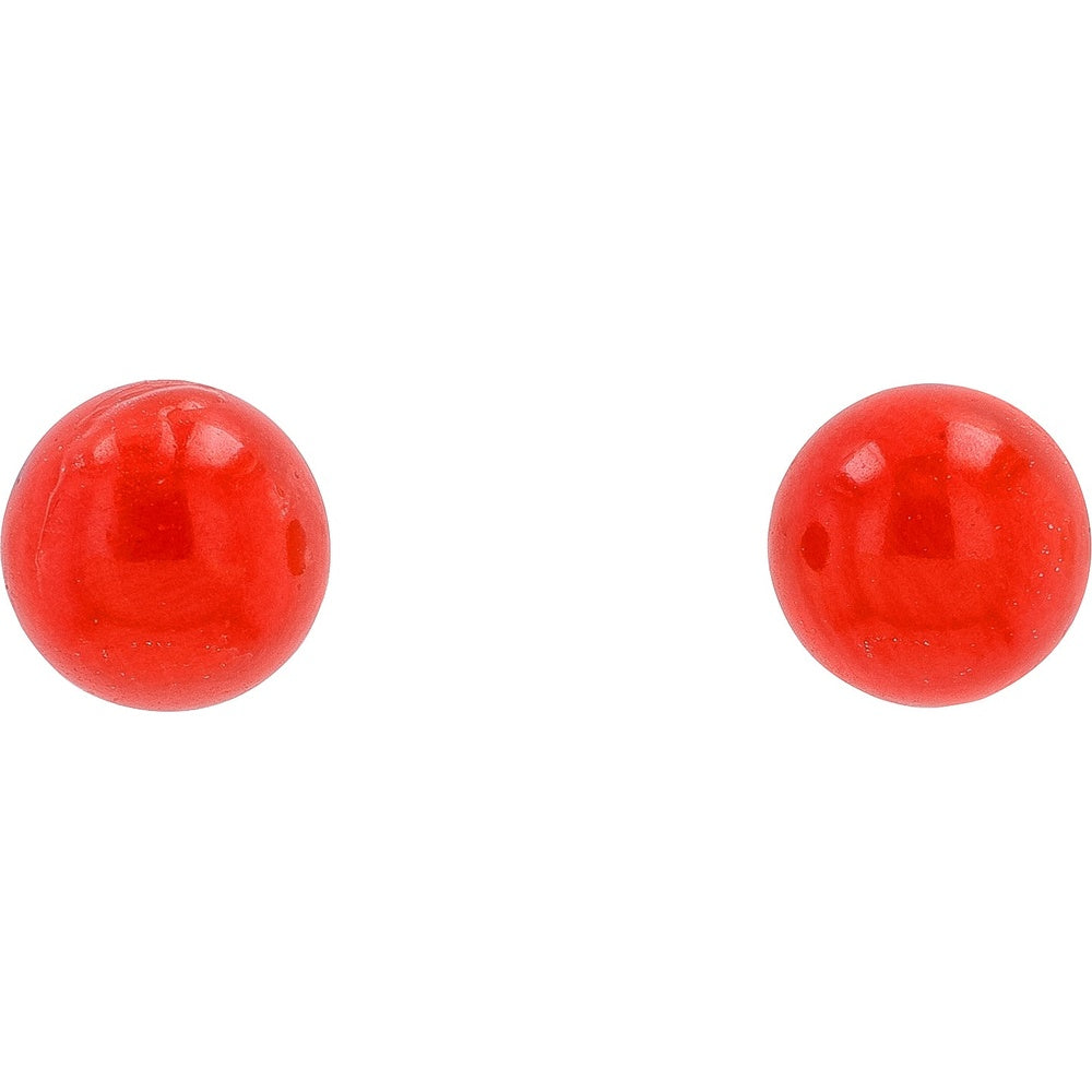 14K White Gold Round Coral Stud Earrings with Secure Friction Backs - Vibrant Red-Orange Natural Gemstone