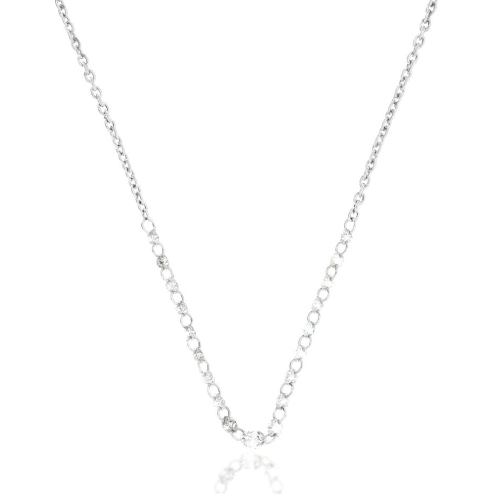 14K White Gold Round-Cut Diamond Pendant Necklace with Polished Cable Chain - 0.50 Carat Total Diamond Weight - Royal Jewelry