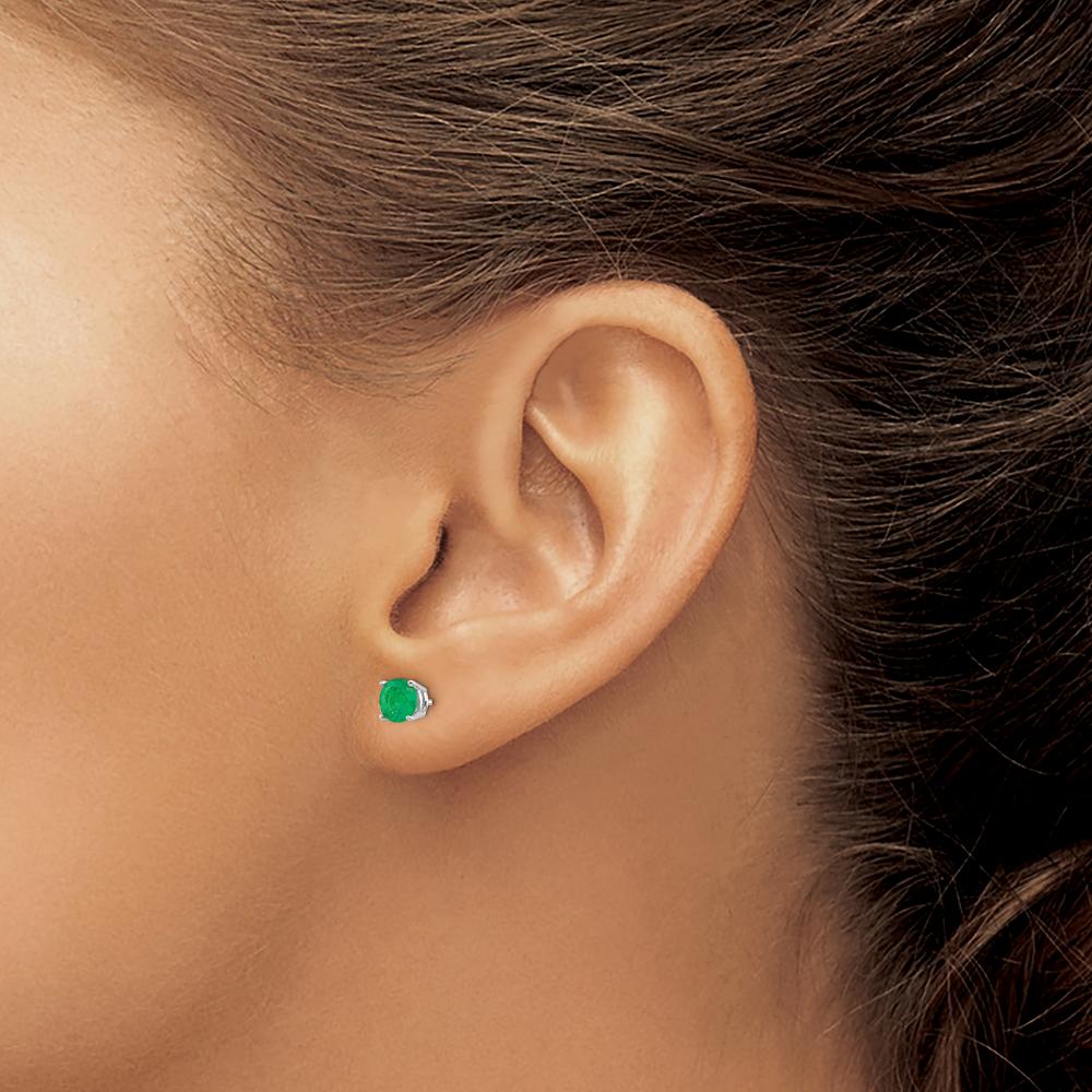 14K White Gold Round Cut Emerald Stud Earrings - 0.48 Carat Total Emerald Weight by Monteluci Fine Jewelry