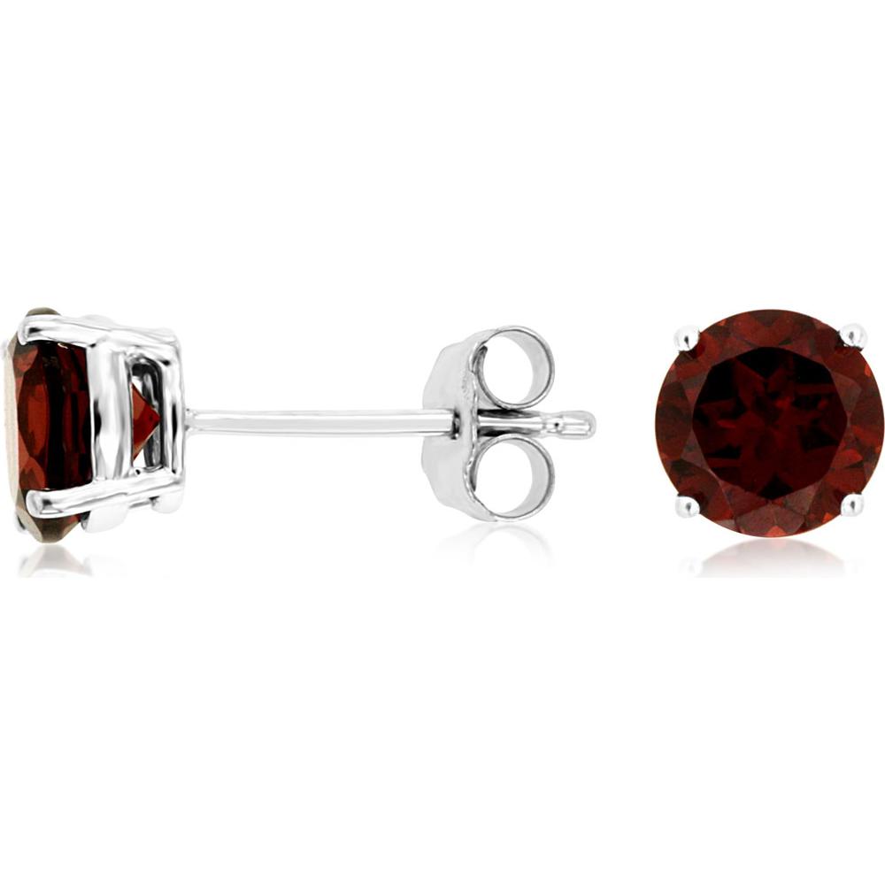 14K White Gold Round Cut Garnet Stud Earrings - 2.10 Carat Total Gem Weight - Royal Jewelry