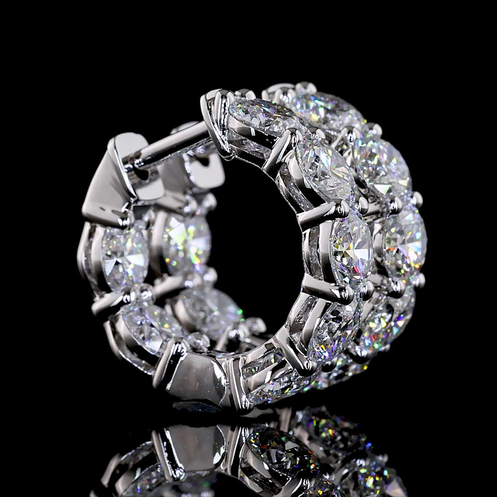 14K White Gold Round Cut Lab Diamond Huggie Earrings with Prong Setting - 3.14 Carat Total Diamond Weight - Covaloro Fine Jewelry
