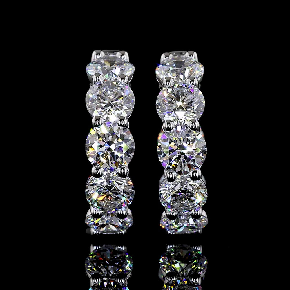 14K White Gold Round Cut Lab Diamond Huggie Earrings with Prong Setting - 3.14 Carat Total Diamond Weight - Covaloro Fine Jewelry