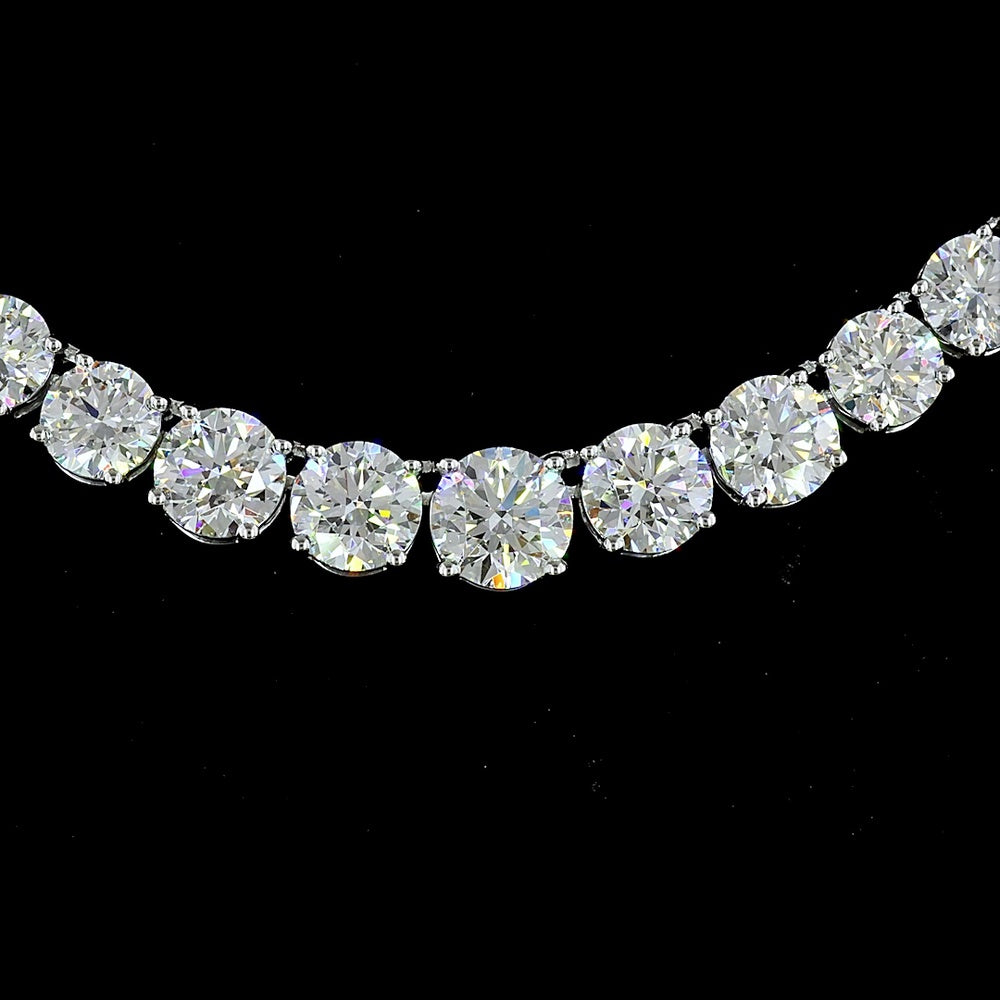 14K White Gold Round Cut Lab Diamond Riviera Necklace - 15.29 Carat Total Weight (E-F Color, VS Clarity, 138 Stones) - Covaloro Fine Jewelry