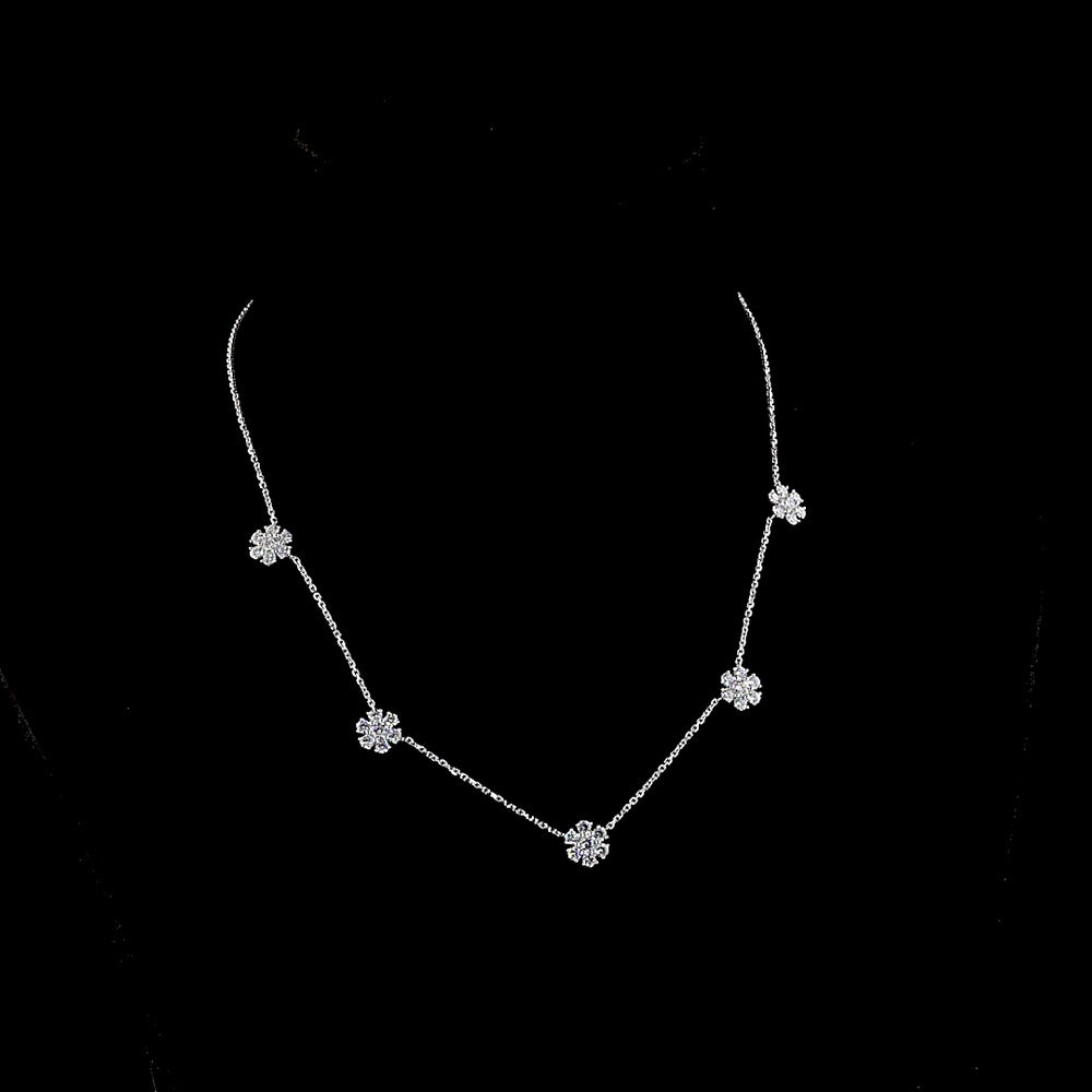 14K White Gold Round Cut Lab Diamond Station Necklace - 2.12 Carat Total Weight with E-F VS Clarity - Covaloro Fine Jewelry