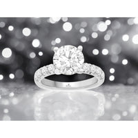 14K White Gold Round Cut Lab Grown Diamond Engagement Ring with Accented Band - 4.00 Carat Total Diamond Weight - Royal Jewelry