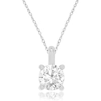 14K White Gold Round Cut Lab Grown Diamond Solitaire Pendant on Cable Chain - 0.50 Carat Total Weight - Royal Jewelry