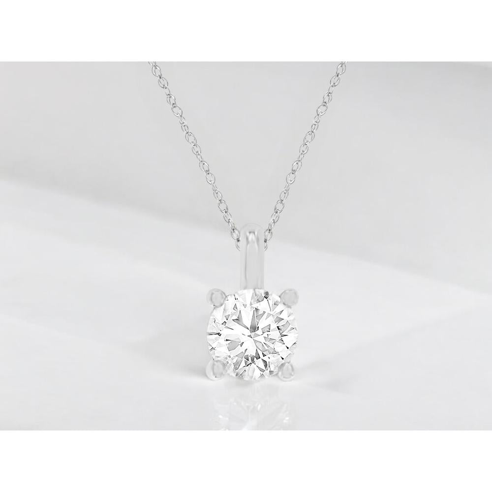 14K White Gold Round Cut Lab Grown Diamond Solitaire Pendant on Cable Chain - 0.50 Carat Total Weight - Royal Jewelry