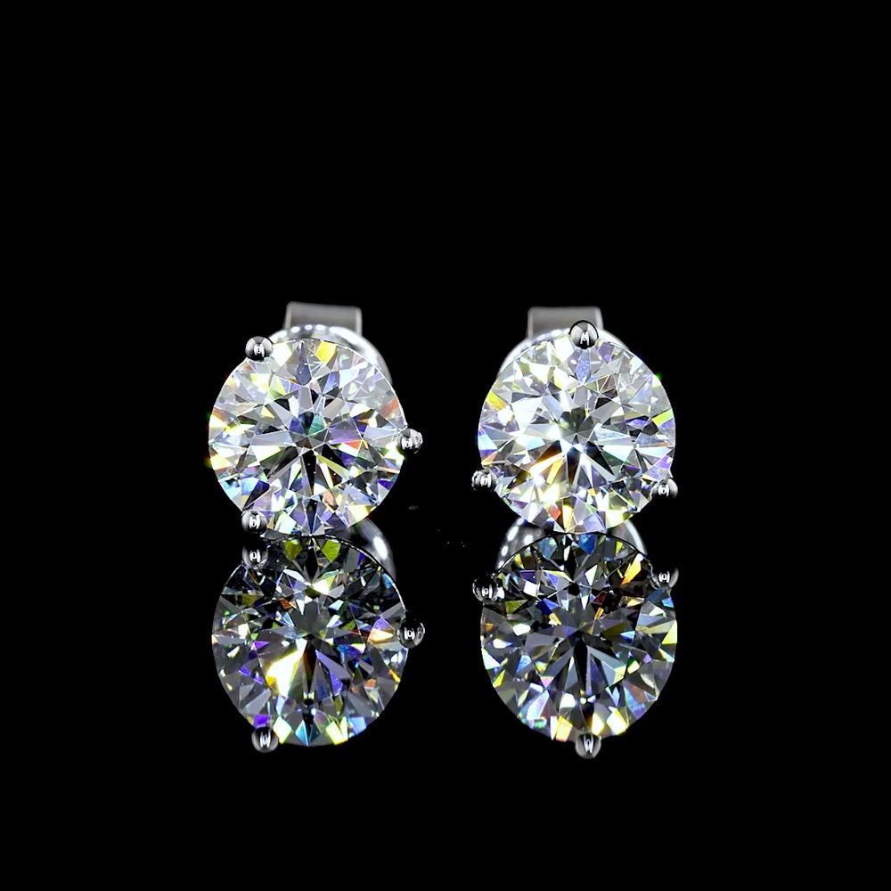 14K White Gold Round Cut Martini Stud Earrings with Lab Grown D VS1 Diamonds - 1.82 Carat Total Weight - Covaloro Fine Jewelry