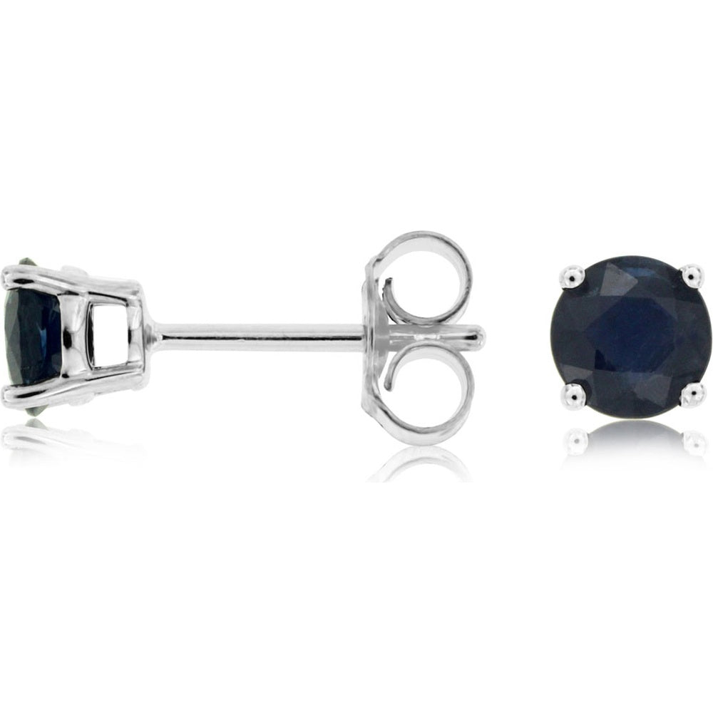 14K White Gold Round-Cut Sapphire Stud Earrings with Secure Butterfly Backs - 1.30 Carat Total Gem Weight - Royal Jewelry