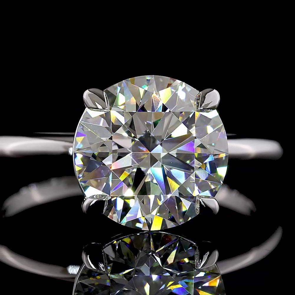 14K White Gold Round Cut Solitaire Engagement Ring with 3.53 Carat Lab Grown F VVS2 Diamond - IGI Certified - Covaloro Fine Jewelry