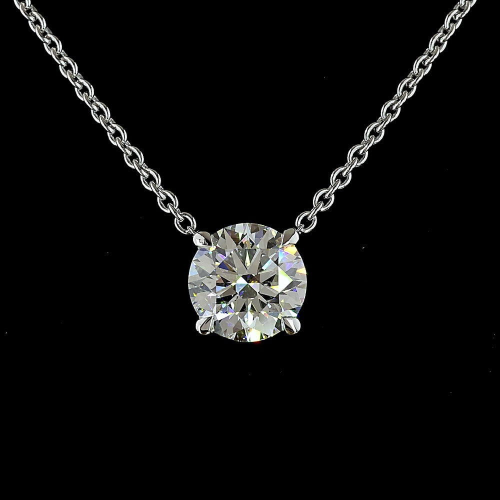 14K White Gold Round-Cut Solitaire Pendant with 3.03 Carat Lab Diamond - E-F Color, VVS2 Clarity, Four-Prong Setting - Covaloro Fine Jewelry