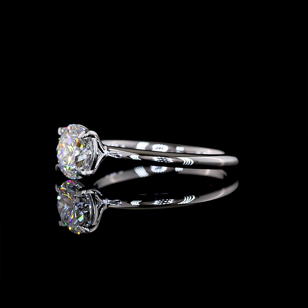 14K White Gold Round Cut Solitaire Ring with 1.25 Carat Lab Diamond (D Color, VVS2 Clarity) - IGI Certified - Covaloro Fine Jewelry