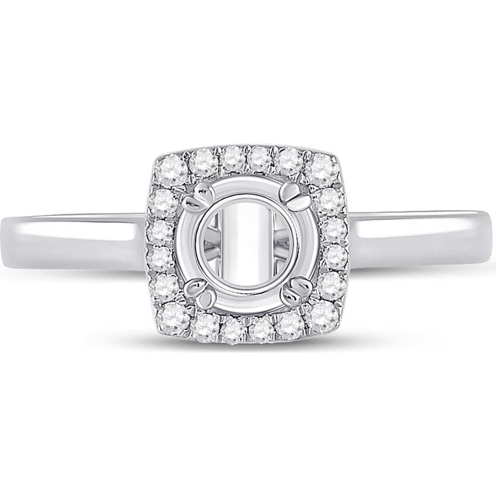 14K White Gold Round Diamond 1/2 Ct Center Semi-Mount Bridal Ring with Halo - 1/4 Ct Total Diamond Weight