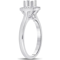 14K White Gold Round Diamond 1/2 Ct Center Semi-Mount Bridal Ring with Halo - 1/4 Ct Total Diamond Weight
