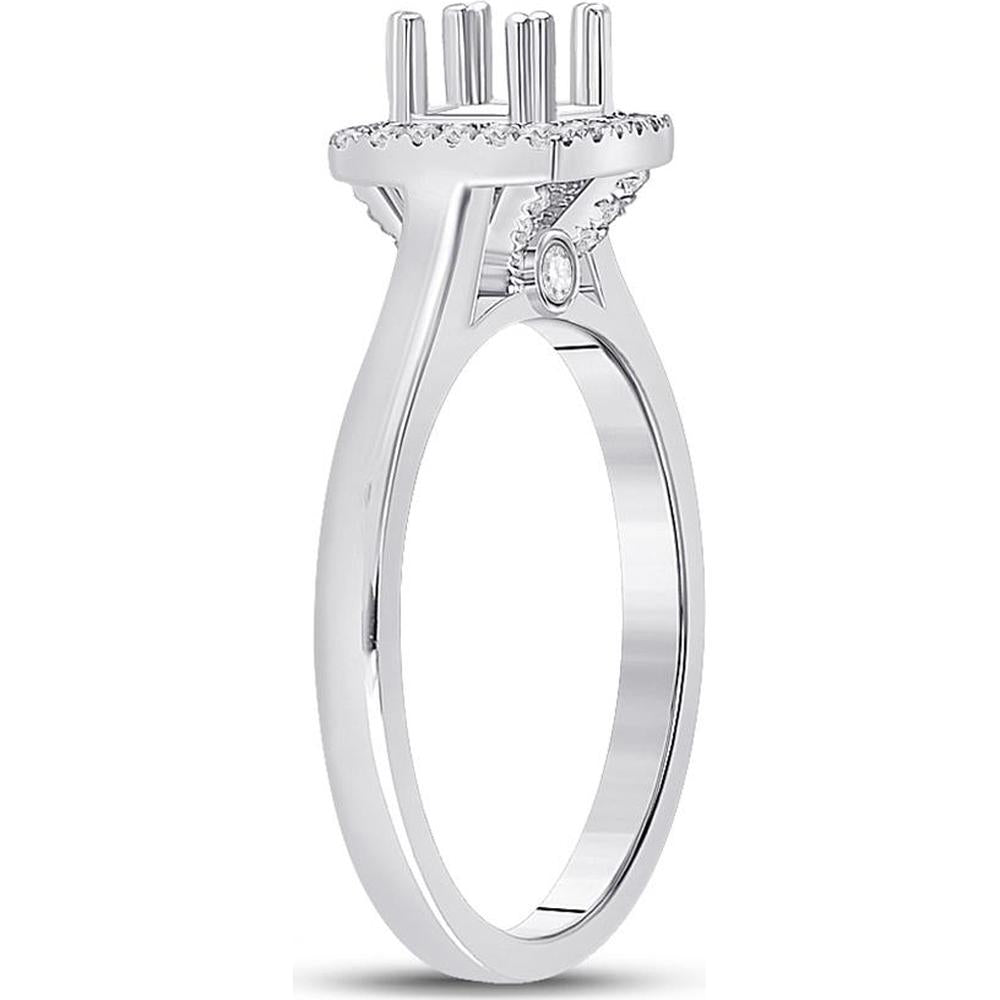 14K White Gold Round Diamond 1/2 Ct Center Semi-Mount Bridal Ring with Halo - 1/4 Ct Total Diamond Weight