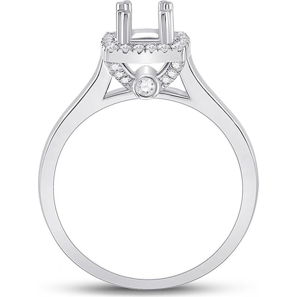 14K White Gold Round Diamond 1/2 Ct Center Semi-Mount Bridal Ring with Halo - 1/4 Ct Total Diamond Weight