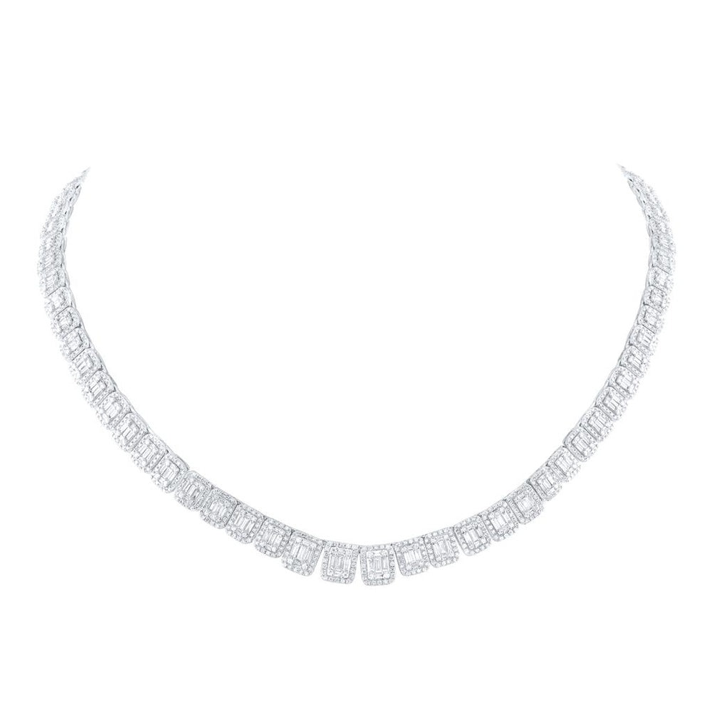 14K White Gold Round Diamond 17-Inch Necklace - 7 7/8 Carat Total Diamond Weight