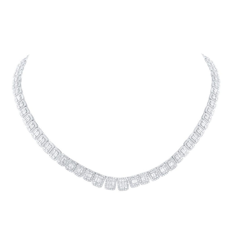 14K White Gold Round Diamond 17-Inch Necklace - 7 7/8 Carat Total Diamond Weight