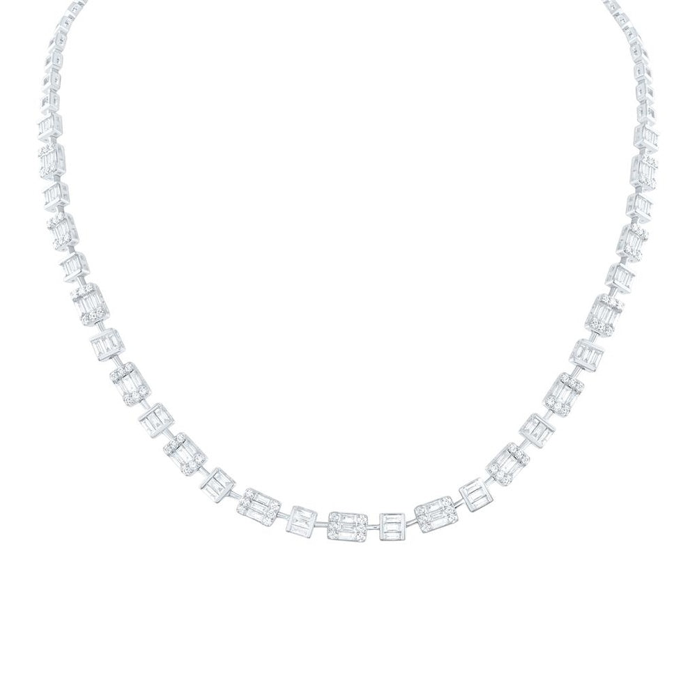 14K White Gold Round Diamond 18-Inch Necklace - 5 Carat Total Diamond Weight