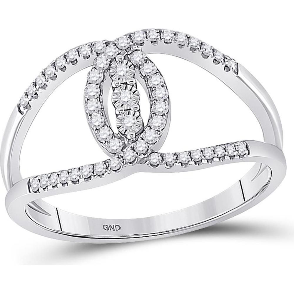 14K White Gold Round Diamond 3-Stone Ring with Illusion-set and Prong-set Diamonds - 1/5 Carat Total Diamond Weight