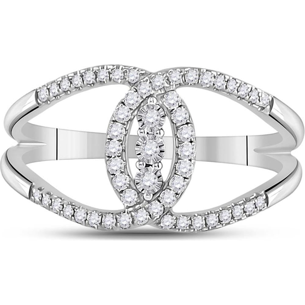 14K White Gold Round Diamond 3-Stone Ring with Illusion-set and Prong-set Diamonds - 1/5 Carat Total Diamond Weight